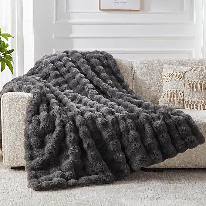 Faux Fur Twin Blanket for Couch, 1000 GSM Cozy Fuzzy Fluffy Soft Plush Thick Bubble Sherpa Blanket for Sofa Bedroom Living Room, Mothers Day Birthday Gifts for Women Home Decor