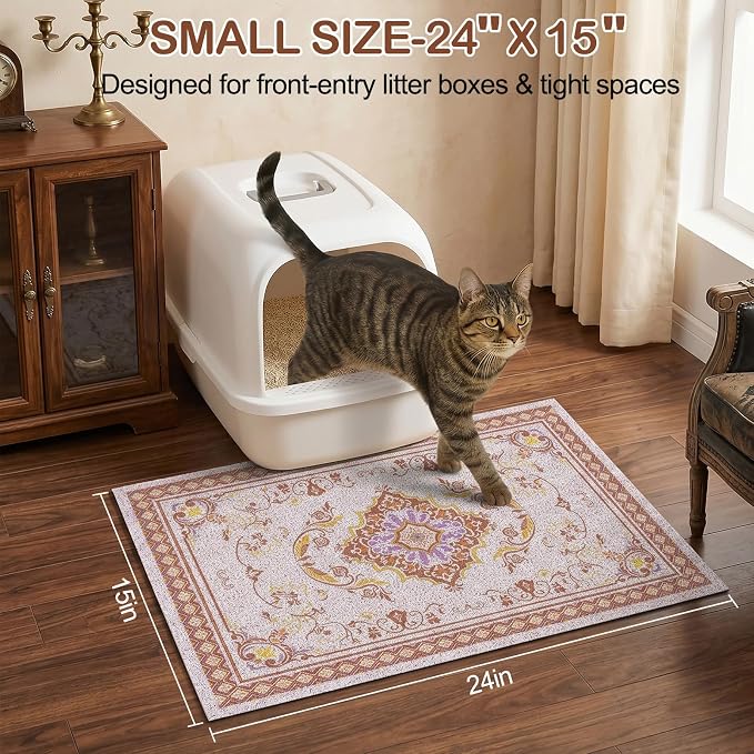 Glittme Cat Litter Mat, 24"x15" Non-Slip Washable Trapping Mat for Cats | Litter Trapping Mat With Thick PVC Coil To Catch Scatter, Soft On Paws And Waterproof Bottom To Protect Floors