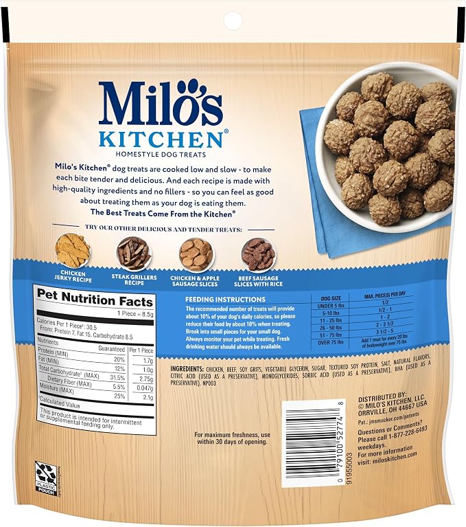 Milo's Kitchen Chicken Meatballs Dog Treats, 10 Ounce (Pack of 5)