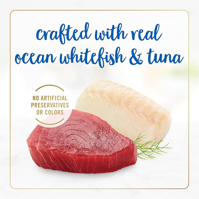 Purina Fancy Feast Classic Pate, Ocean Whitefish & Tuna, 3 oz cans, 24-Pack | Crafted with real ocean whitefish & tuna. Made with no artificial colors or preservatives. 100% complete and balanced