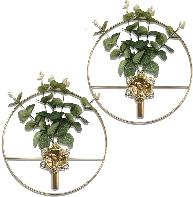 M-Dazzling Metal Plants Wall Hanging Decor; Metal Wall Hanging Vase; Living Room, Bedroom, Bathroom, Dining Room, Plant Mounted Decor (Golden Rose)