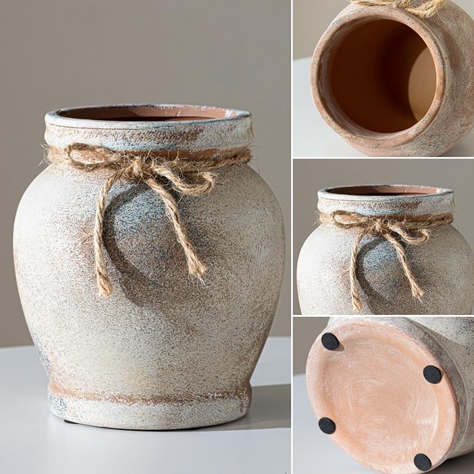 Lvases 6.5in Rust Ceramic Vase, Rustic Farmhouse Decor Flower Vase | Decorative vase for home decor, centerpiece fits living room, bedroom, kitchen, dining table, shelf and fireplace mantle