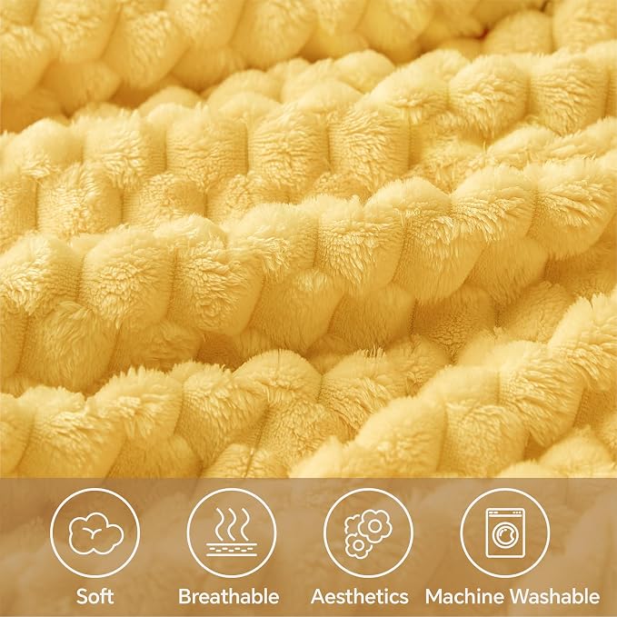 BEDELITE Yellow Throw Blanket for Couch, Soft Cozy Gifts for Women, 50 * 60 | 3D Jacquard Decorative Fleece Blanket, Super Soft Plush Throws, Cute Birthday Gift for Women & Men, Suitable for All Seasons