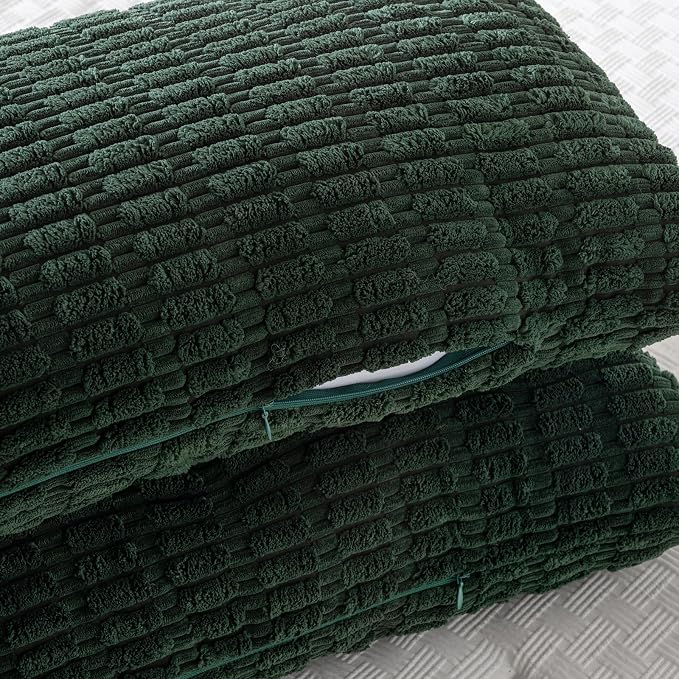 Fancy Homi Decorative Throw Pillow Covers for Bed Couch Bedroom Bench, Soft Corduroy Solid Pillow Case, Rustic Farmhouse Boho Room Decor,36" x 14" (Pack of 1),Dark Green