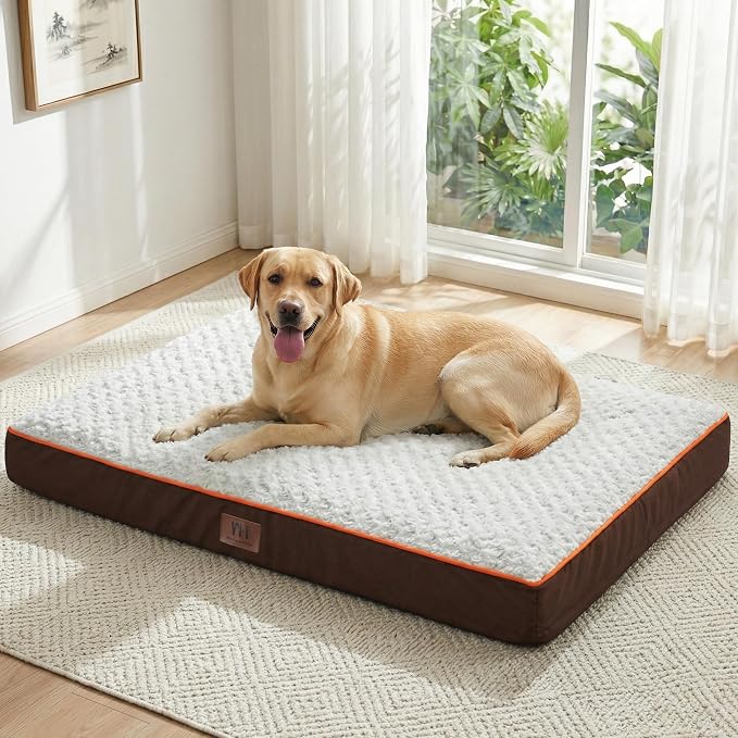 WESTERN HOME WH Orthopedic XL Dog Bed Extra Large Washable Pet Bed, 42in | Waterproof Liner,Removable Cover,Thick Egg Crate Foam for Joint Support,Nonskid Bottom,OEKO-TEX Certified,Brown,Up to 92 Lbs