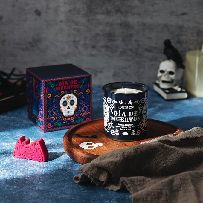ROMIIE ZOI Scented Fall Candle - Dia de Muertos - 6oz Soy Wax Candle for the Day of Dead, 6oz Memorial & Celebration Gift for Women and Men