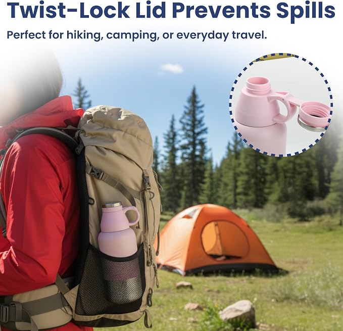 PawsPik 3-in-1 Travel Dog Water Bottle & Bowl Set, 32oz, Pink