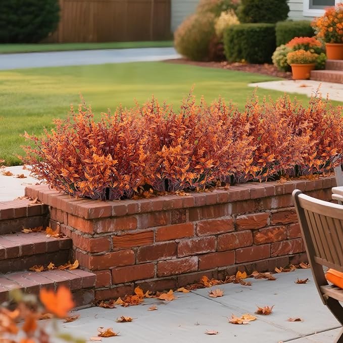 RECUTMS Faux Greenery Fake Lavender Fall Plants UV Resistant Outdoor Flower | 20Pcs,Autumn Decor,Faux Autumn Plants Fake Flowers Brown Artificial Greenery for Porch Office Bathroom Fall Party Decorations