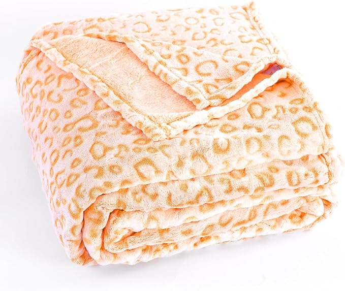 PLEASANT BOULEVARD | Leopard Throw Blanket Fleece, Premium Lightweight Cozy Warm Plush Microfiber Bedspread for Couch Sofa and Bed (Orange, Throw (50 x 60 inches))