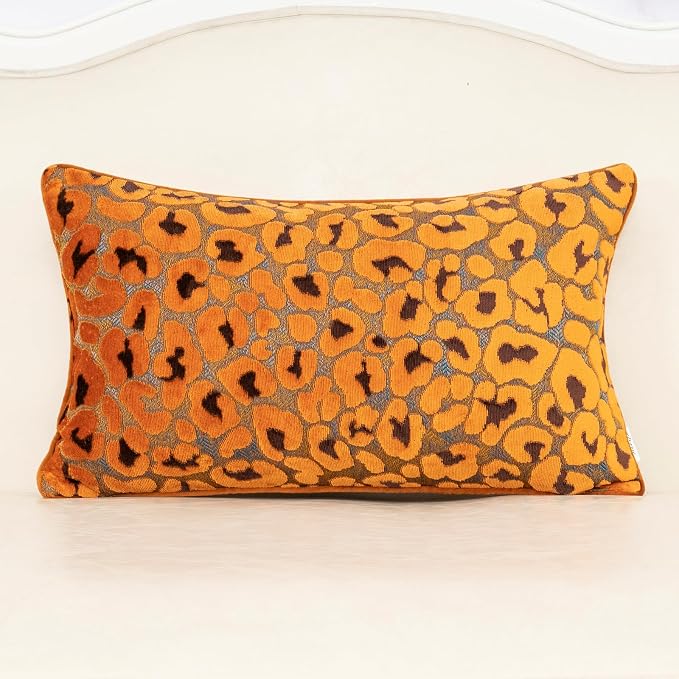 Alerfa Orange Floral Throw Pillow Cover 12 x 20 Inch Cut Velvet Rectange Luxury Decorative Lumbar Pillow Cover for Couch Living Room Bedroom