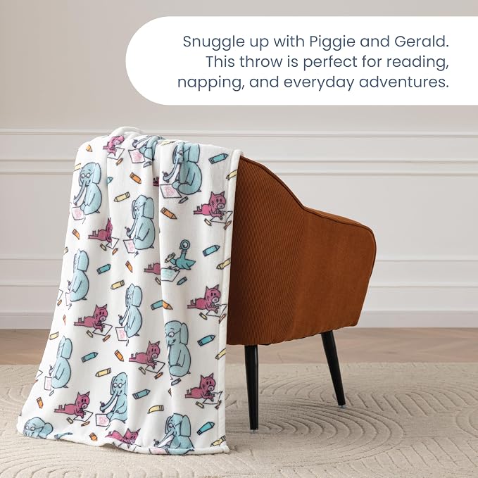 Berkshire Mo Willems® VelvetLoft® Throw Blanket - Super Soft Plush Elephant & Piggie Character Design - Cozy Home Decor, Elephant_Piggie Coloring Dreams, 50 in x 70 in(Official Mo Willems® Product)