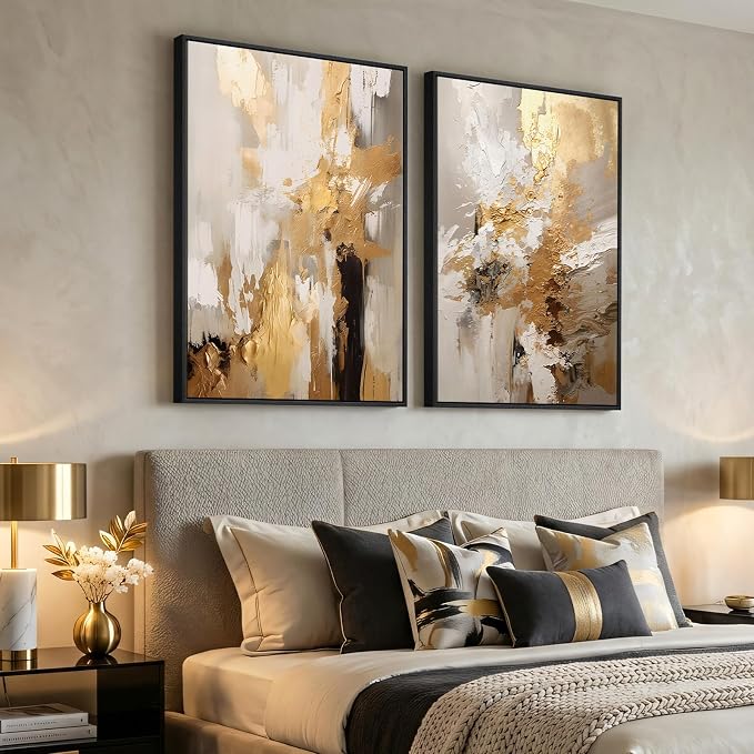 Framed Modern Luxury Brown Gold Abstract Wall Art for Living Room, 24x36 In | 2 Piece, Canvas prints, Brown gold paintings, Wood framed, Elegant luxury pictures, Dining room bedroom wall decor