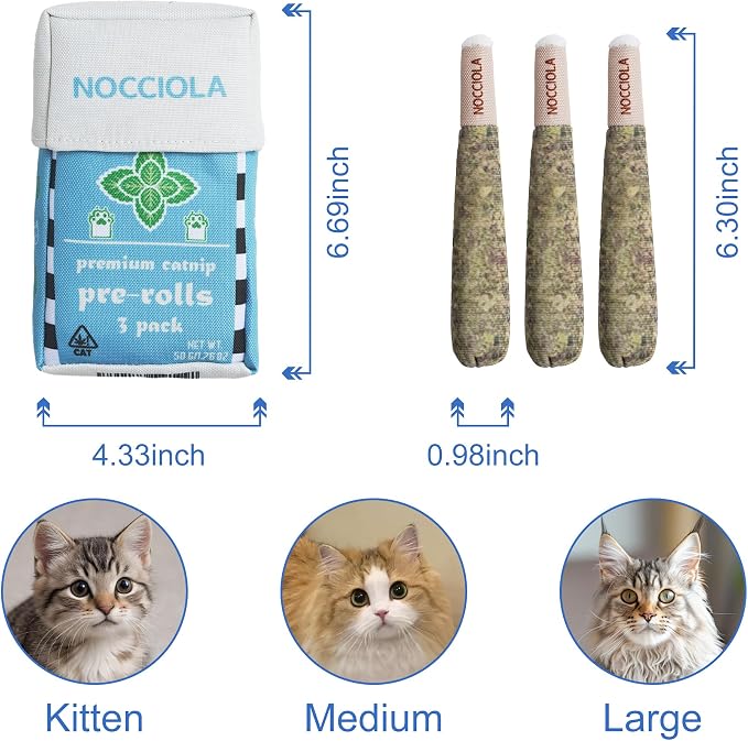 Nocciola 3 Pack Catnip Toys for Cats, Funny Cat Toys Filled with 100% Pure Organic Catnip, Safe Kitten Teething Chew and Kicker Toys, Stress Relieving Fun for Indoor Cats, Blue