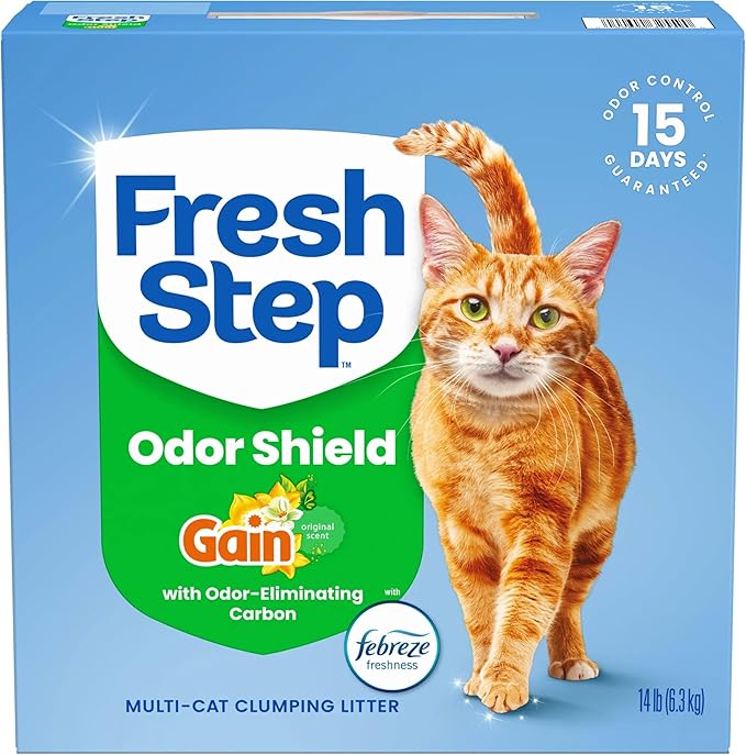Fresh Step Odor Shield Multi Cat Clumping Cat Litter with Gain, 14 lb. | Odor Shield with Ammonia Block Technology, Low Dust, Compatible with Most Automatic Litter Boxes