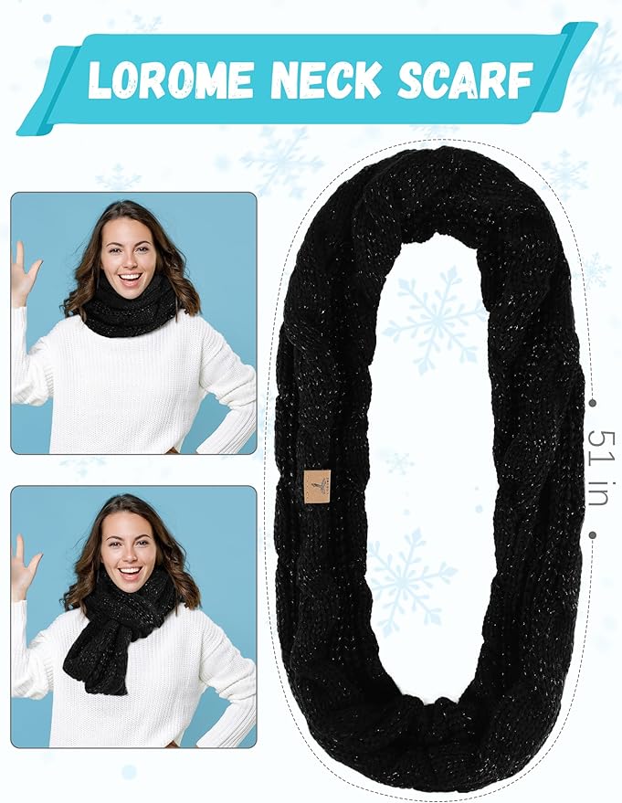 Winter Hat Scarf Gloves and Ear Warmer, Warm Knit Beanie Hat Touch Screen Gloves Set Winter Gifts Neck Scarves for Women