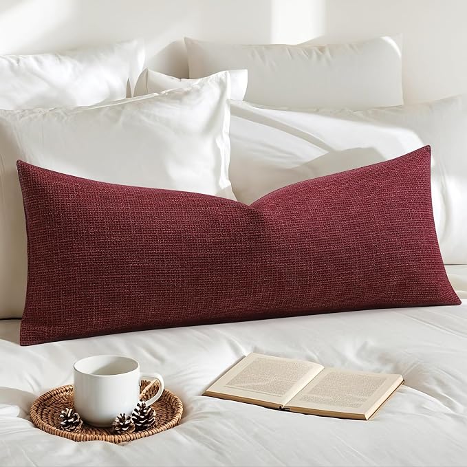 OTOSTAR Linen Throw Pillow Cover Set of 1 Decorative Long Lumbar Pillowcase Rectangle Cushion Cover 14x36 Inch for Home Decor Sofa Bedroom Car 35 x 90CM Burgundy