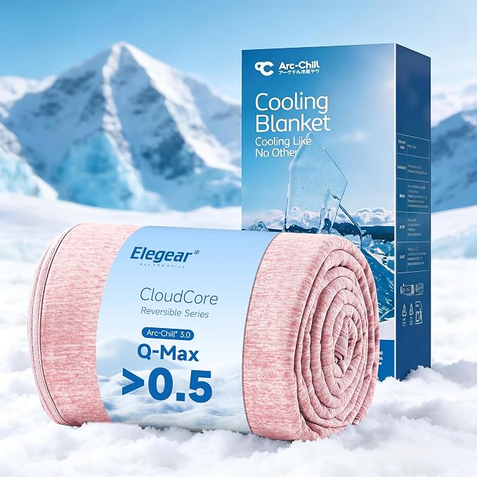 Elegear Arc-Chill 3.0 Cooling Blankets for Hot Sleepers, Queen Size, Pink | Q-Max>0.5 Cooling Fabric, Absorbs Heat to Keep Body Cool, Breathable Summer Blankets for Night Sweats & Menopause, 79"x86"