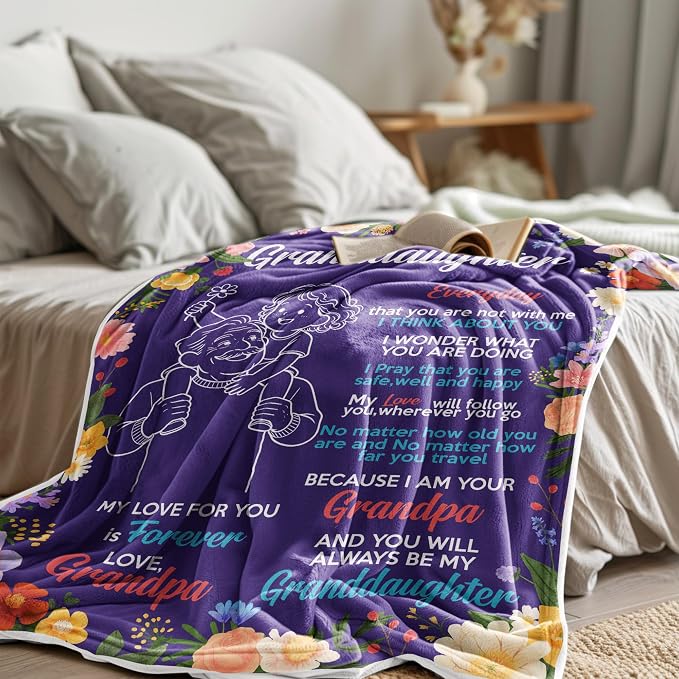 UFOORO Granddaughter Gifts from Grandpa, to My Granddaughter Throw Blanket, Warm Flannel Blanket, Ideal for Birthday Christmas Valentines Mothers Day Graduation and Daily Use 55" X 70"