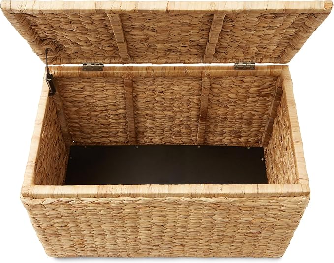 Casafield 30" Storage Chest with Lid, Handles, and Safety Hinge - Natural, Water Hyacinth Wicker Storage Trunk for Entry Way, Living Room, Bedroom