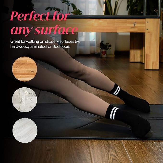 COOLMATE Pilates Socks with Grips for Women, Yoga Socks, Crew Non Slip Women for Barre, Pilates Gifts for Women