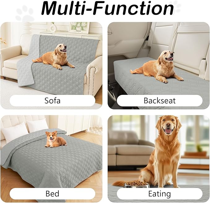 Waterproof Dog Bed Blanket - Soft Pet Blanket & Sofa Cover for Dogs | Reversible Washable Furniture Protector, Couch Covers for Pets (30x53 Inch, Grey/Light Grey)