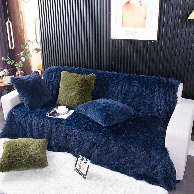 YUSOKI Long Faux Fur Twin Size Blanket, Navy Blue, 60" x 80" | Ultra Soft, Lightweight for All Season Use, stays fluffy after repeated washes, Perfect Gifts, Machine Washable