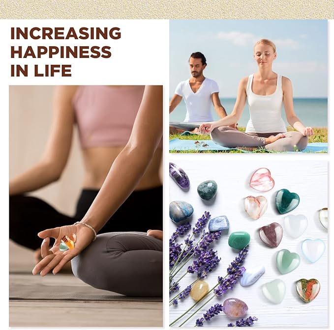 Nuenen 24 Pcs 1 Inch Valentines Natural Heart Stones Bulk 25mm Love Healing Crystals Gemstones Pocket Polished Palm Worry Chakra Stones for Stress Reiki Balancing Yoga Meditation