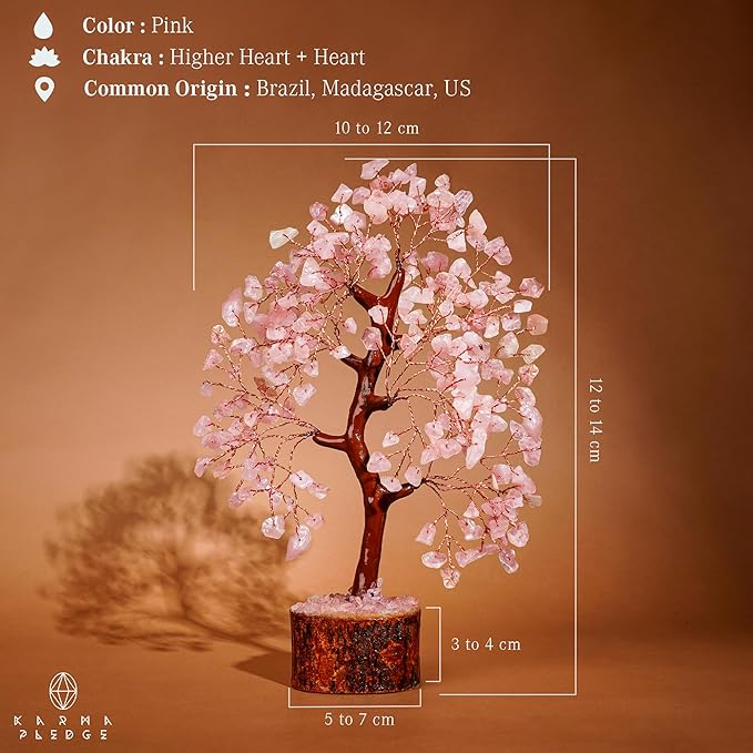 Rose Quartz Crystal Tree of Life Birthday Gifts for Women, Men, Handmade Home Decor, Office Decoration, Healing Crystal Chakra Tree for Money, Positivity, Reiki, Good Luck Gifts for Her, Mom & Dad