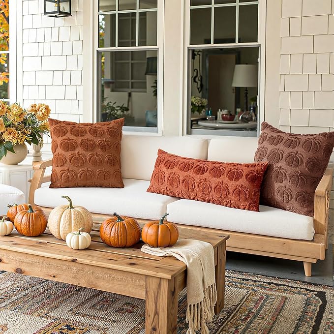 MIULEE Fall Pillow Covers Pumpkin Fall Decor 20x20 Autumn Glaze | Set of 2 Fall Decorations for Home, Plush Faux Fur Farmhouse Accent Pillowcases, Porch Sofa Couch Cushion Bed Livingroom