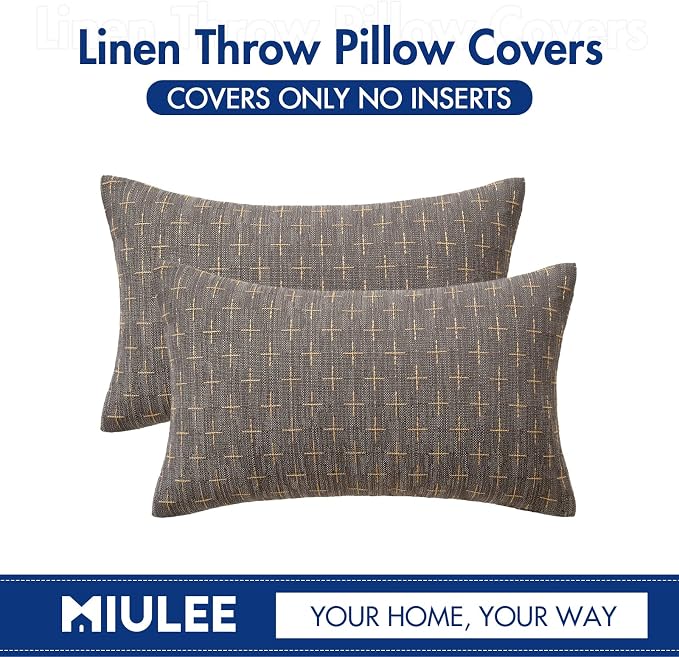 MIULEE Pack of 2 Decorative Burlap Linen Throw Pillow Covers Modern Farmhouse Pillowcase Rustic Woven Textured Cushion Cover for Sofa Couch Bed 12x20 Inch Dark Grey