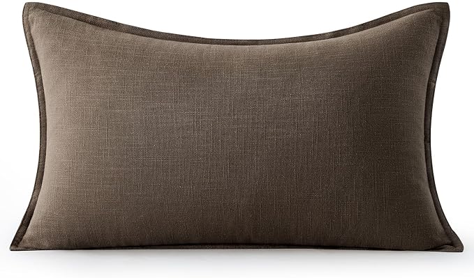 MIULEE Decorative Linen Lumbar Pillow Cover 12x20 Inch Dark Coffee | Fall Autumn Boho Farmhouse Couch Long Throw Pillow for Bed, Pack of 1 Accent Modern Pillowcase, Sofa Livingroom Home Decor