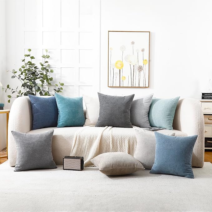 Pack of 2 Decorative Chenille Throw Pillow Covers, 24x24, Dusty Blue | Square Soft Cozy Concise Pillow Covers Modern Farmhouse Couch Cushion Cases for Sofa Bed Living Room Home Decor