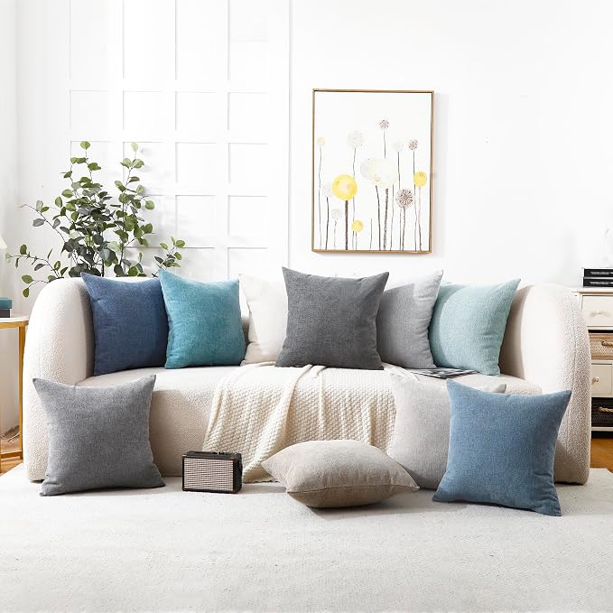 Pack of 2 Decorative Chenille Throw Pillow Covers, 24x24, Steel Blue | Square Soft Cozy Concise Pillow Covers Modern Farmhouse Couch Cushion Cases for Sofa Bed Living Room Home Decor