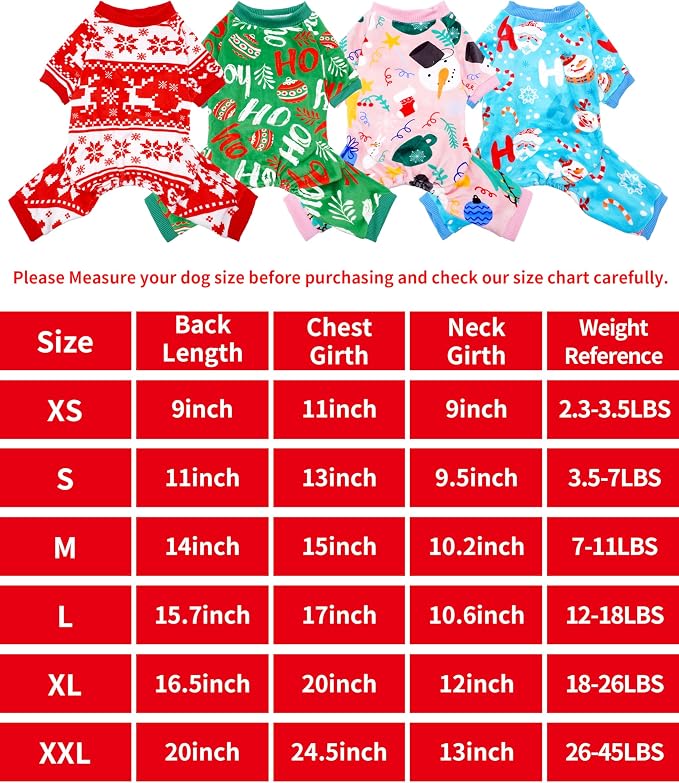 PET SHOW 4 Pack Christmas Velvet Dog Pajamas for Extra Small Dogs | Soft stretchy dogs onesies,boy girl pjs with sleeve,holiday jumpsuit costume for small pets cats,XS