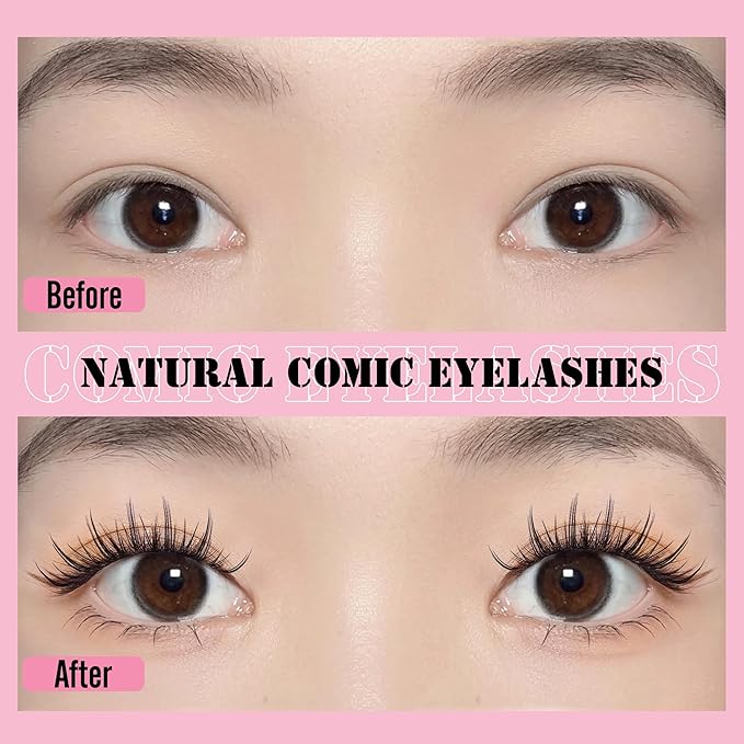 EYDEVRO Natural Look Anime Lashes with Clear Band - Moonlight - Ultra-thin Clear Band - Ideal for Various Occasions - Pair - Faux Mink - Adhesive Mount - Black