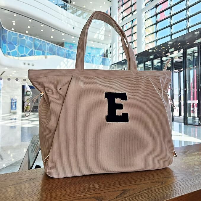 ESVAN Corduroy Yoga Tote Bag Gifts for Women Drawstring Yoga Mat Bag for Office Workout Travel Carryall Pilates Gym