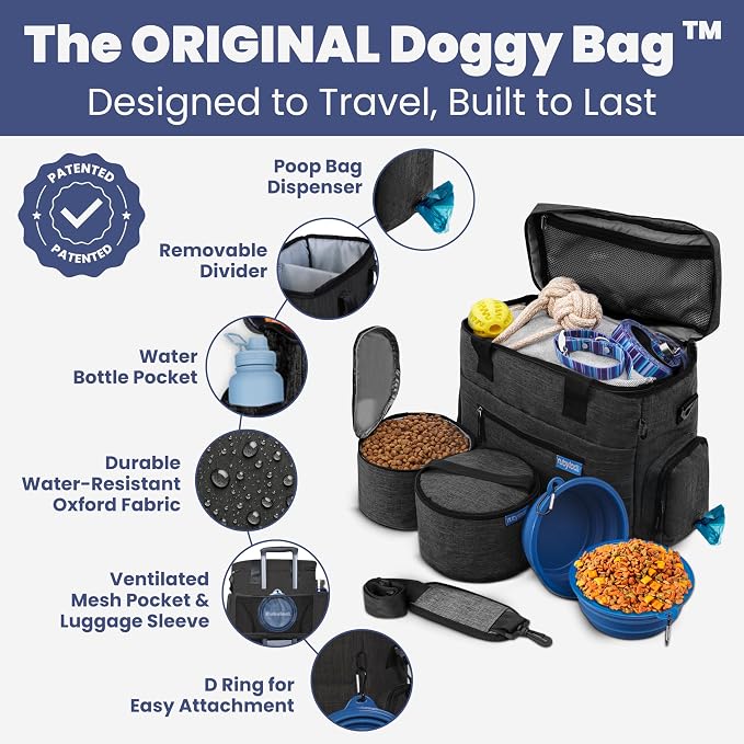 Rubyloo Original Doggy Bag™ Dog Travel Bag for Supplies with Travel Bowls