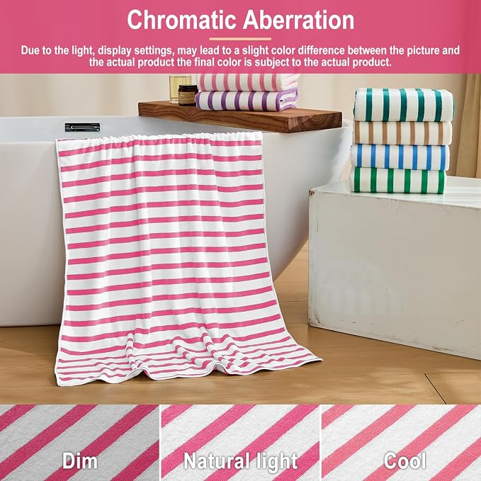 JML Microfiber Beach Towels Set of 6, 27" x 55", Cabana Stripe Pink | Hanging Loop, Soft, Absorbent & Quick Dry, Lint Free, Fade Resistant, for Travel, Summer Party, Swimming, Pool, Yoga, Camping