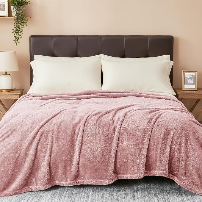 Exclusivo Mezcla Fuzzy Plush Fleece Bed Blanket King Size, Dusty Pink | 104x90 Inches, Super Soft and Cozy Bed Blanket, Fluffy Decorative Bedding for Livingroom, Bedroom, All Season