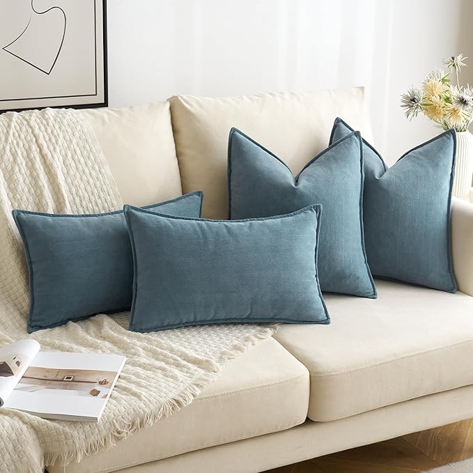 MIULEE Pack of 2 Dusty Blue Euro Shams Chenille Pillow Covers 26x26 Inch | Decorative Soft Couch Throw Pillows,Farmhouse Cushion Covers,Elegant Design for Sofa,Bed,Living Room,Summer Decor