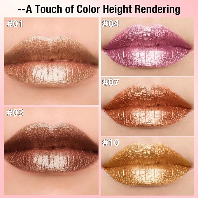 Boobeen Glitter Lipstick for Women Metallic Lip Stick Sparkling Shine Lip Makeup, Bold Smooth Lip Color High Pigment Long Lasting, Creamy Lipstick Full Coverage