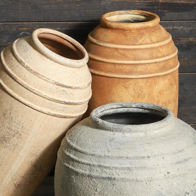 Large Ceramic Flower Vase,12.87 Inch Terracotta Vase for Home Decor | Rustic Farmhouse Vintage Vase for Living Room, Bedroom, Shelf, Entryway, Dining Table Centerpiece, Office Decor
