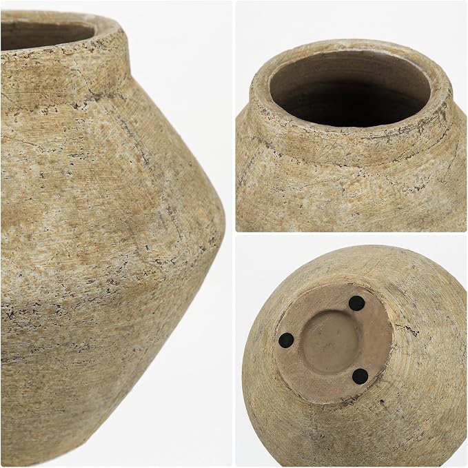 Briful Rustic Ceramic Vase 6'' Decorative Farmhouse Table Vase, Brown | Earthy Weathered Clay Urn Pottery for Shelf Decor, Entryway, Coffee Table Centerpiece, Faux Floral, Living Room Mantle Accent