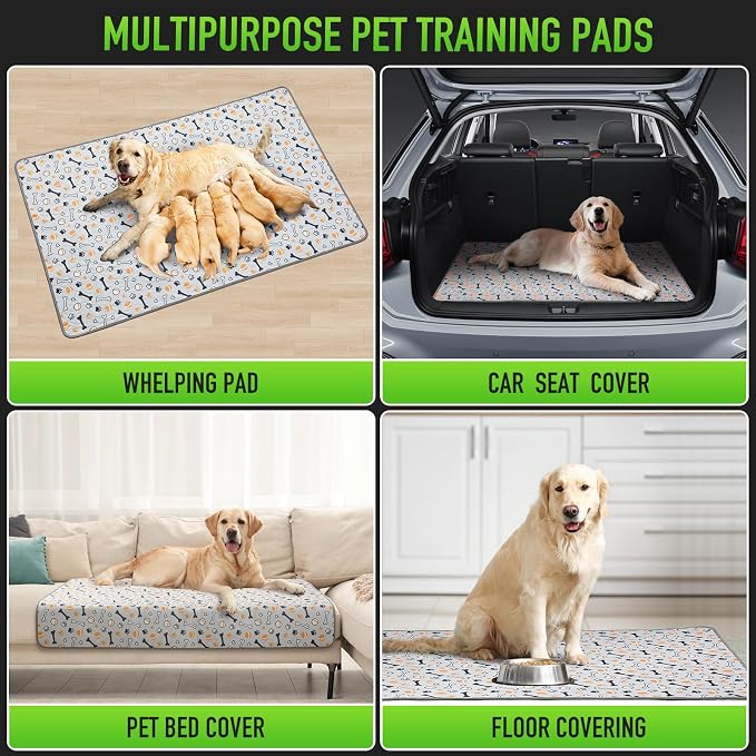 Hompet Washable Pee Pads for Dogs, 51"x33", 2-Pack Thick Heavy Absorbency Reusable, Non-Slip, Green, Pet Training Pads for Puppy Playpen, Crate, Potty, Floor, Bed, Sofa