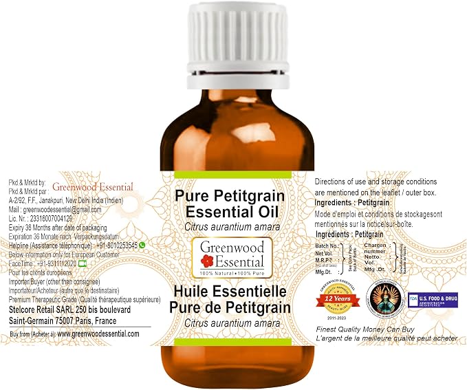 Greenwood Essential Pure Petitgrain Essential Oil (Citrus aurantium Amara) Steam Distilled 5ml (0.16 oz)