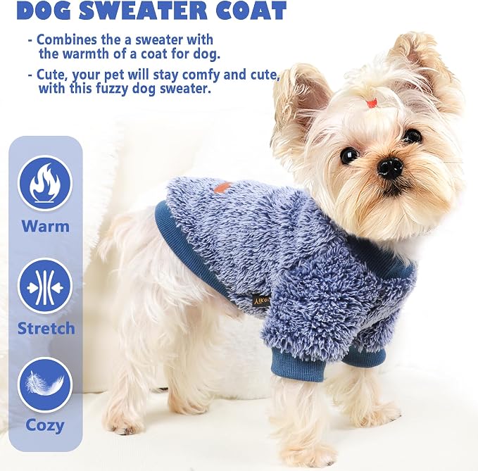Dog Sweaters for Small Dogs Girl Male Dog, Sweater, Soft Fleece Pet Winter Clothes Boy Girl, Fuzzy Sweatshirts Flannel Jacket Puppy Coat(S, Navy Blue)