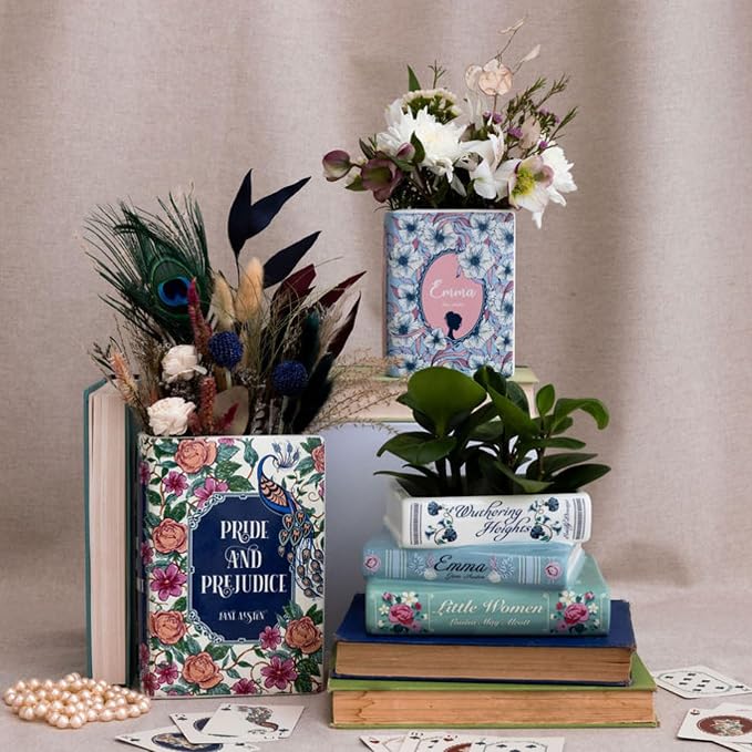 Steel Mill & Co. Ceramic Book-Shaped Vase, Pride and Prejudice | Original Large Decorative Vases for Home Decor, Cute Classic Bookshelf Decor, Unique Vase for Book Lovers