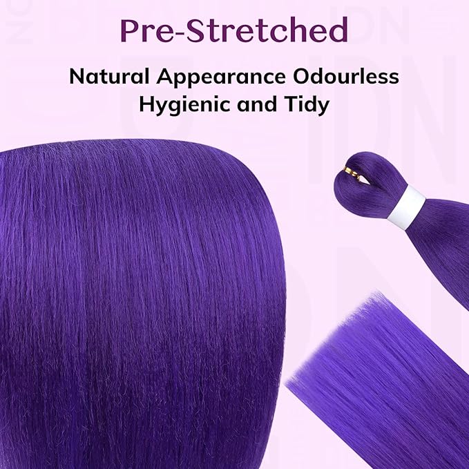 IDN BEAUTY Purple Braiding Hair 26 Inch Pre Stretched Synthetic Braiding Hair for Braids, 3 Packs Purple Rumi Hair Extensions for Stage Party Christmas Halloween Costume Cosplay