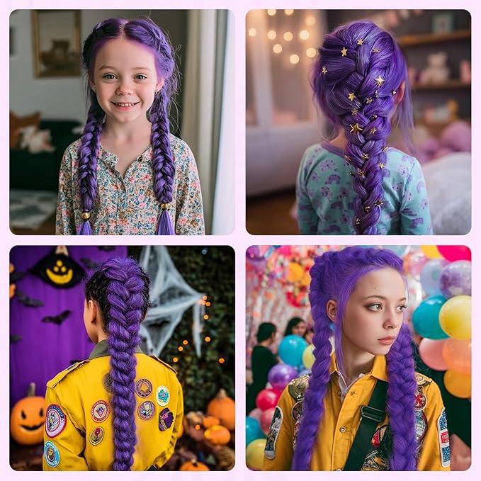 IDN BEAUTY Purple Braiding Hair 26 Inch Pre Stretched Synthetic Braiding Hair for Braids, 3 Packs Purple Rumi Hair Extensions for Stage Party Christmas Halloween Costume Cosplay