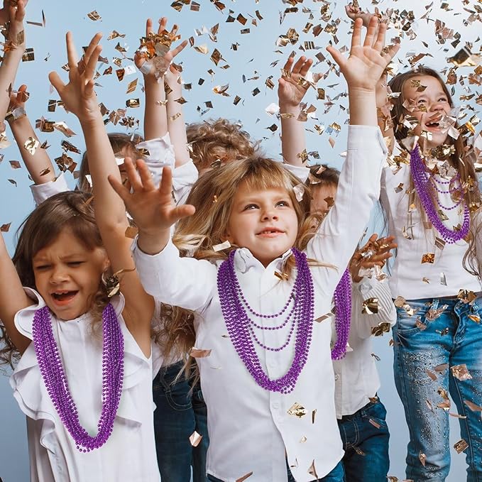 24PCS Mardi Gras Beads, Purple Bead Necklace Party Favors, 33" Halloween Necklaces Set, Festival Parade Events Throw Accessories for Halloween Mardi Gras Wedding Birthday Celebrations Decor
